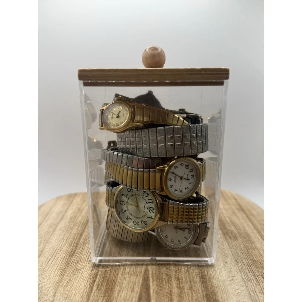 Vintage Watch Lot 11pc Timex & Mixed Stretch Band Gold Tone Parts Repair As-Is